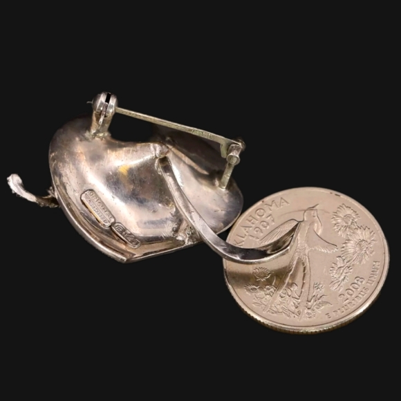 Theodore Fahrner Original Sterling Silver Marcasite FW Pearl Heart Brooch Pin - Picture 6 of 15